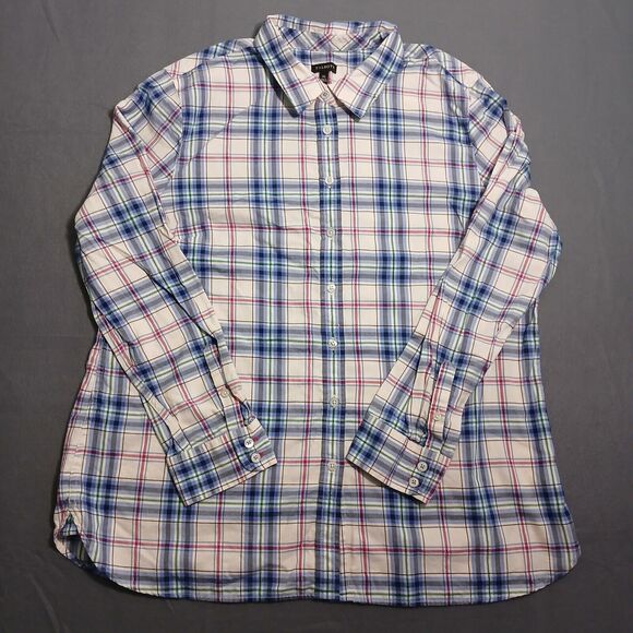 Talbots Tops - Talbots Women XL Plaid Metallic Stripes Button Up Long Sleeve Shirt